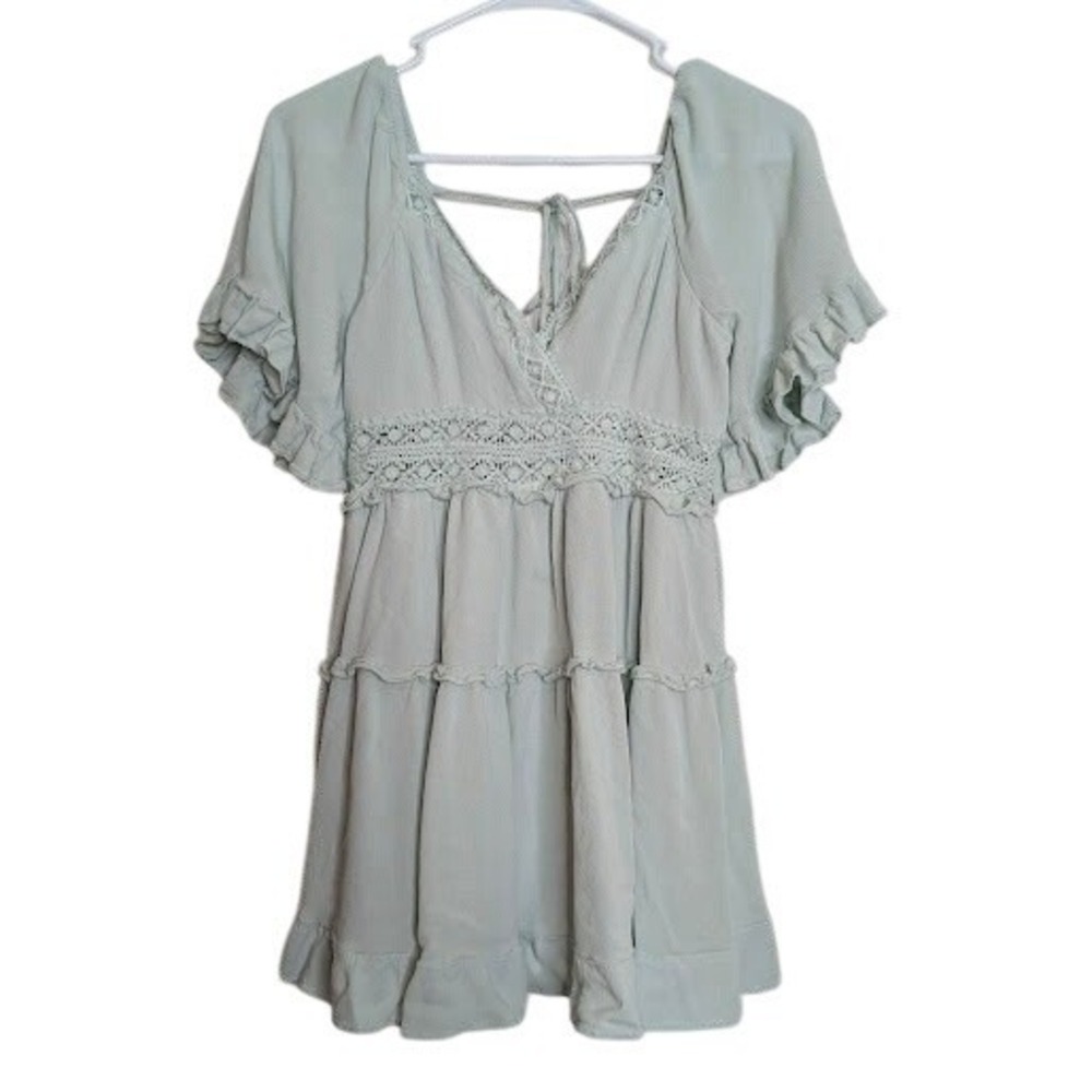 Mable Womens Size Small Mini Dress Lace Coquette Blue Tiered Cute‎ Romantic